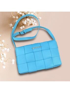 Persaman New York Lelia 21 Genuine Leather Woven Crossbody Bag Teal Aqua